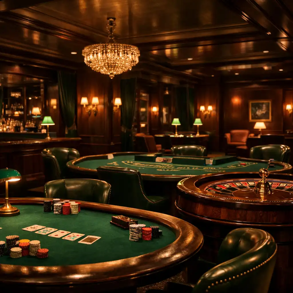 Luksusowy casino lounge Qeva Nuro ze stołami do pokera, ruletki i blackjacka